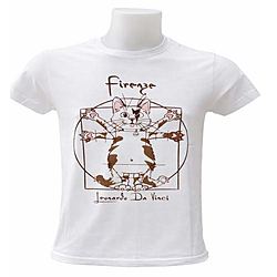 T-shirt Firenze con Illustrazione di Gatto in Stile Da Vinci