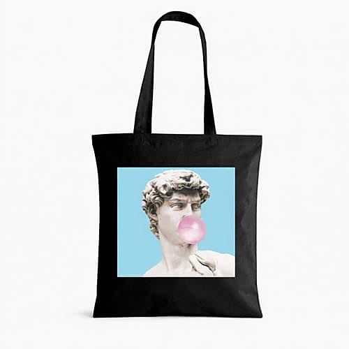 Borsa Tote David Bubble Gum Art in Canvas Nero