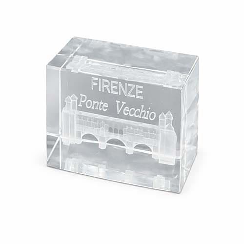 Firenze Ponte Vecchio Blocco di Cristallo 3D Inciso al Laser Souvenir