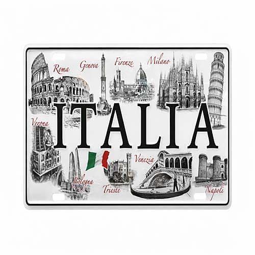Targa da Viaggio Vintage Italia - Decor Wall con Monumenti Italiani