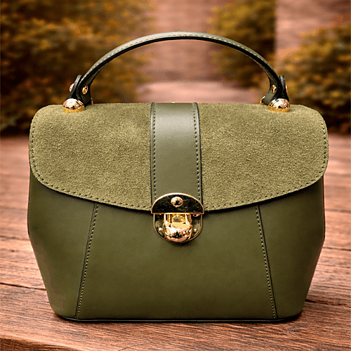 Elegante borsa in pelle verde oliva