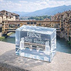 Firenze Ponte Vecchio Blocco di Cristallo 3D Inciso al Laser Souvenir
