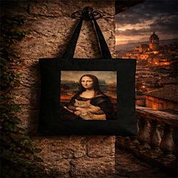 Borsa Trendy Shopper Ispirata alla Monna Lisa con Gatto