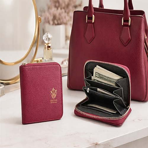 Portafoglio in Pelle Elegante Bordeaux Sicuro e Spazioso