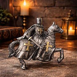 Statua del Cavaliere Crociato Medievale a Cavallo