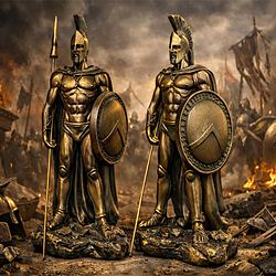 Statua del Guerriero Spartano Figurina in Bronzo Soldato Greco