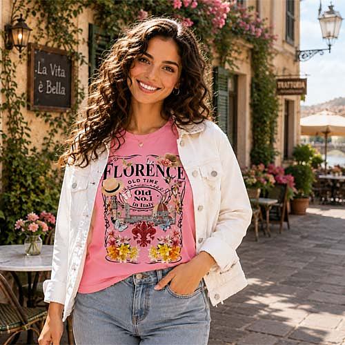 Stile Stampa Vintage Firenze Italia Top Casual