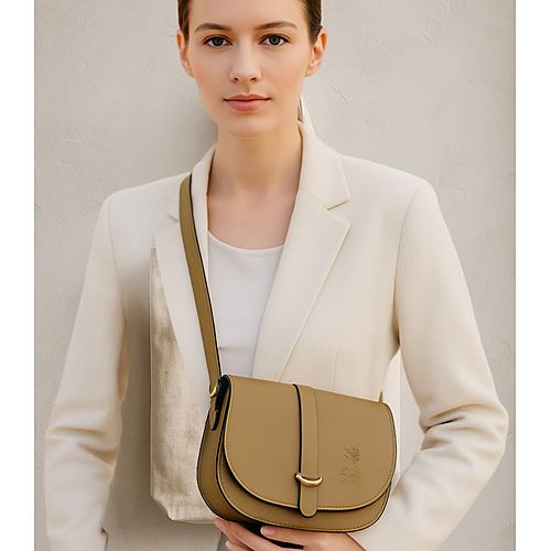 Elegant Olive Leather Flap Shoulder Handbag