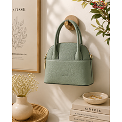 Borsa a Mano in Vera Pelle Verde Salvia