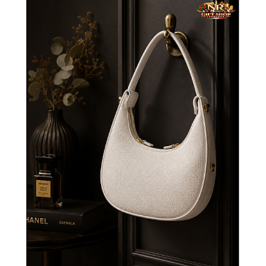 Borsa a spalla a mezzaluna bianca elegante