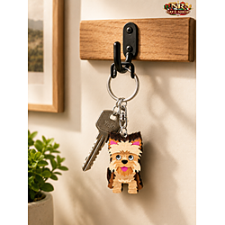 Portachiavi in Legno con Ciondolo Yorkshire Terrier