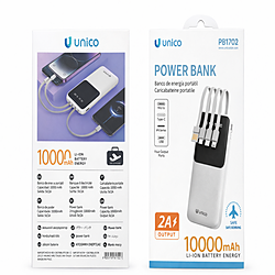 Unico 10000mAh Power Bank–Cavi Integrati, Ricarica Veloce