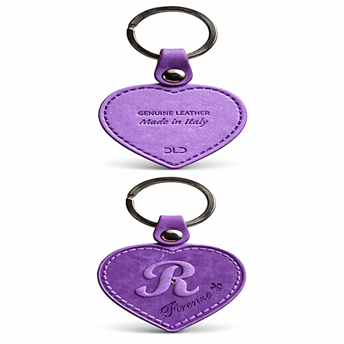 Portachiavi in Pelle Italiana Vintage a Forma di Cuore Viola